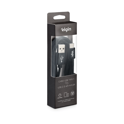 Cabo USB-C Nylon Preto - 1,5M 480Mbps