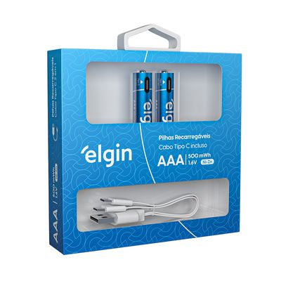 Pilha Alcalina Recarregável AAA Palito USB-C 1.200mAh com 2 unidades + Cabo
